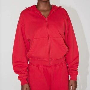 Khy (XL) Zip Up Fleece Oversized Relaxed Fit Hoodie in Red- Kylie Jenner